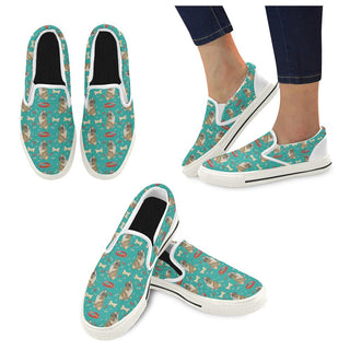 English Bulldog Water Colour Pattern No.1 White Women's Slip-on Canvas Shoes/Large Size (Model 019) - TeeAmazing