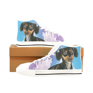 Dachshund Water Colour No.1 White Men’s Classic High Top Canvas Shoes /Large Size - TeeAmazing