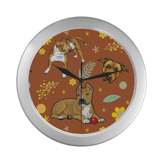 American Staffordshire Terrier Flower Silver Color Wall Clock - TeeAmazing