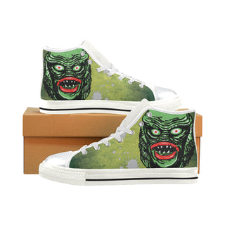 Creature on black lagoon White High Top Canvas Shoes for Kid - TeeAmazing