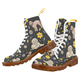 Goldendoodle Flower White Martin Boots For Women Model 1203H - TeeAmazing