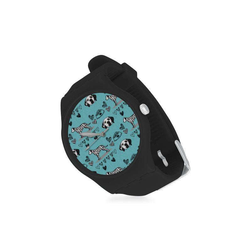 Dalmatian Pattern Black Unisex Round Rubber Sport Watch - TeeAmazing