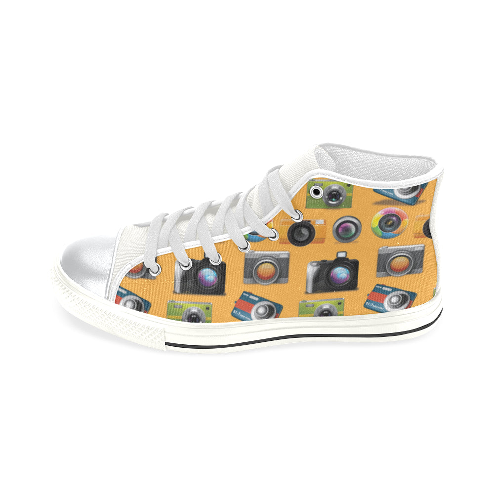 Photography Camera White High Top Canvas Shoes for Kid - TeeAmazing