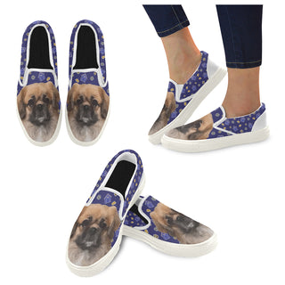 Pekingese Dog White Women's Slip-on Canvas Shoes - TeeAmazing