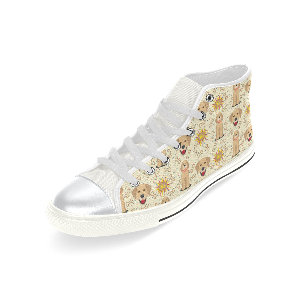 Golden Retriever Pattern White High Top Canvas Shoes for Kid - TeeAmazing
