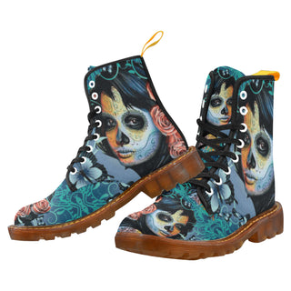 Sugar Skull Tattoo Black Boots For Men - TeeAmazing