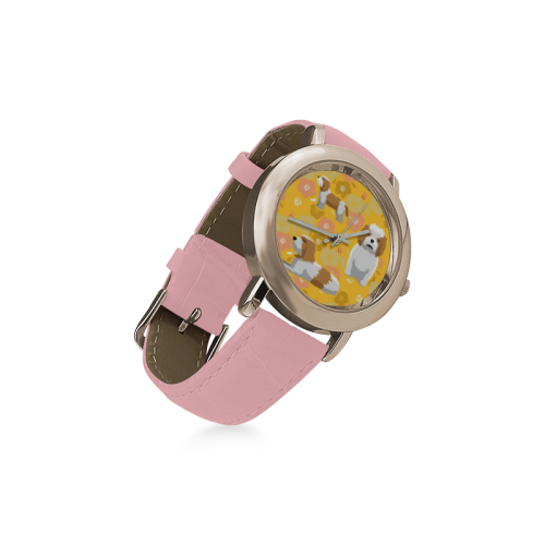 Petit Basset Griffon Vendéen Flower Women's Rose Gold Leather Strap Watch - TeeAmazing