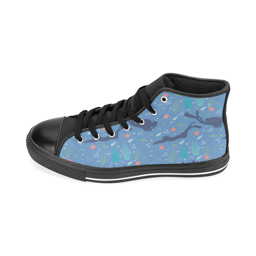 Scuba Diving Pattern Black High Top Canvas Shoes for Kid - TeeAmazing