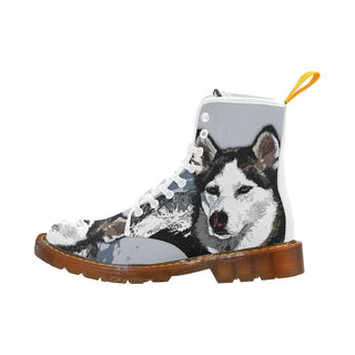 Siberian Husky Painting White Boots For Women - TeeAmazing