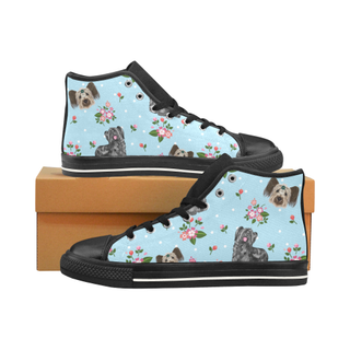 Skye Terrier Flower Black Men’s Classic High Top Canvas Shoes /Large Size - TeeAmazing