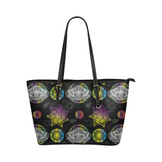 Lotus and Mandalas Leather Tote Bag/Small - TeeAmazing