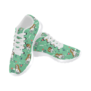 Beagle Flower White Men's Running Shoes/Large Size (Model 020) - TeeAmazing