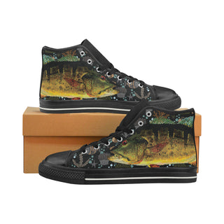 Fish Black Women's Classic High Top Canvas Shoes - TeeAmazing