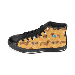 Dachshund Pattern Black High Top Canvas Shoes for Kid - TeeAmazing