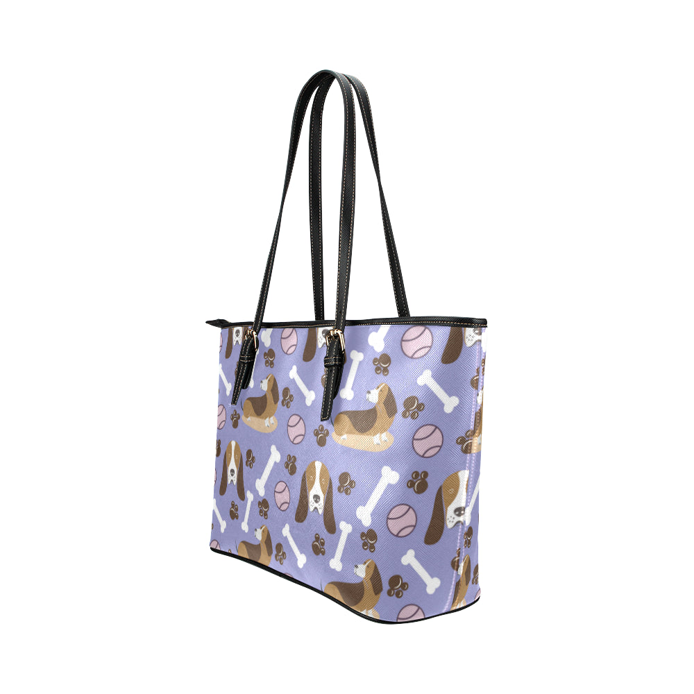 Basset Hound Pattern Leather Tote Bag/Small - TeeAmazing