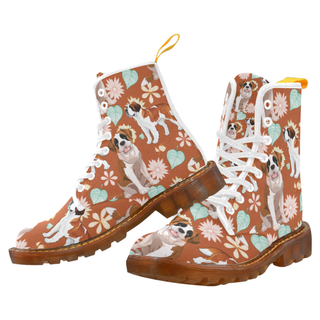 St. Bernard Flower White Martin Boots For Women Model 1203H - TeeAmazing