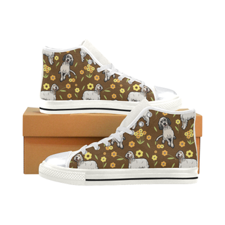 English Setter Flower White High Top Canvas Women's Shoes/Large Size (Model 017) - TeeAmazing