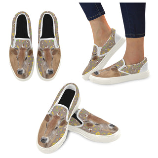 Cow White Women's Slip-on Canvas Shoes - TeeAmazing