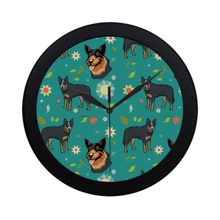 Australian Cattle Dog Flower Black Circular Plastic Wall clock - TeeAmazing