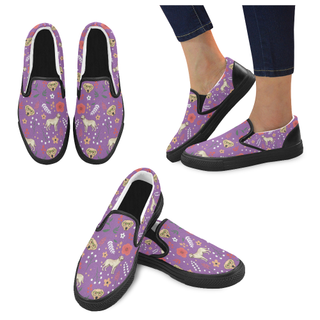 Labrador Retriever Flower Black Women's Slip-on Canvas Shoes - TeeAmazing
