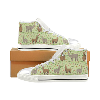 llama White Women's Classic High Top Canvas Shoes - TeeAmazing