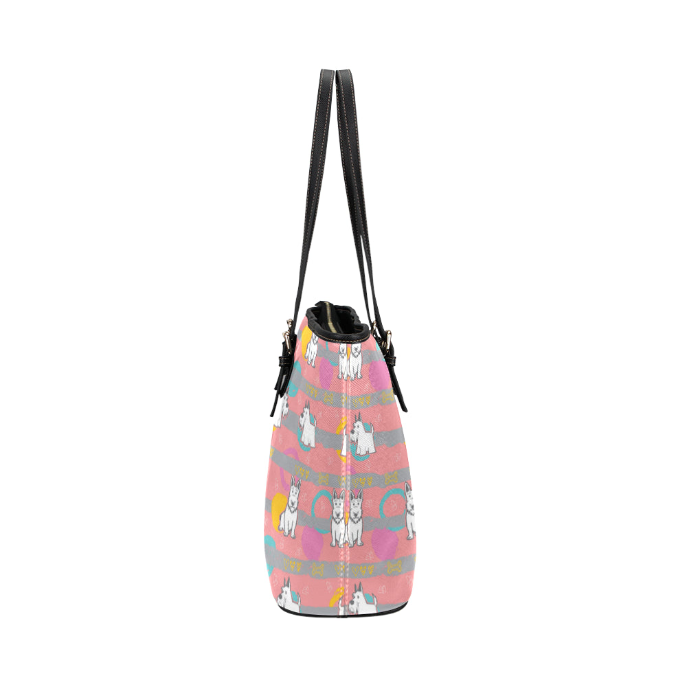 Scottish Terrier Pattern Leather Tote Bag/Small - TeeAmazing