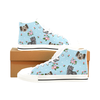 Skye Terrier Flower White Men’s Classic High Top Canvas Shoes /Large Size - TeeAmazing