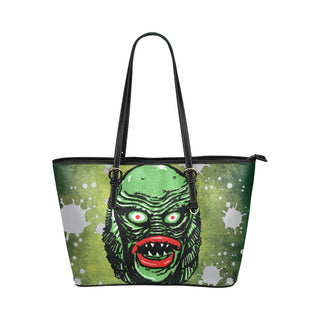 Creature on black lagoon Leather Tote Bag/Small - TeeAmazing