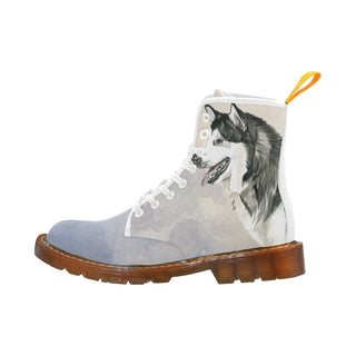 Alaskan Malamute Water Colour White Boots For Men - TeeAmazing