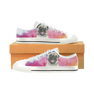 Pug Water Colour No.1 White Low Top Canvas Shoes for Kid - TeeAmazing