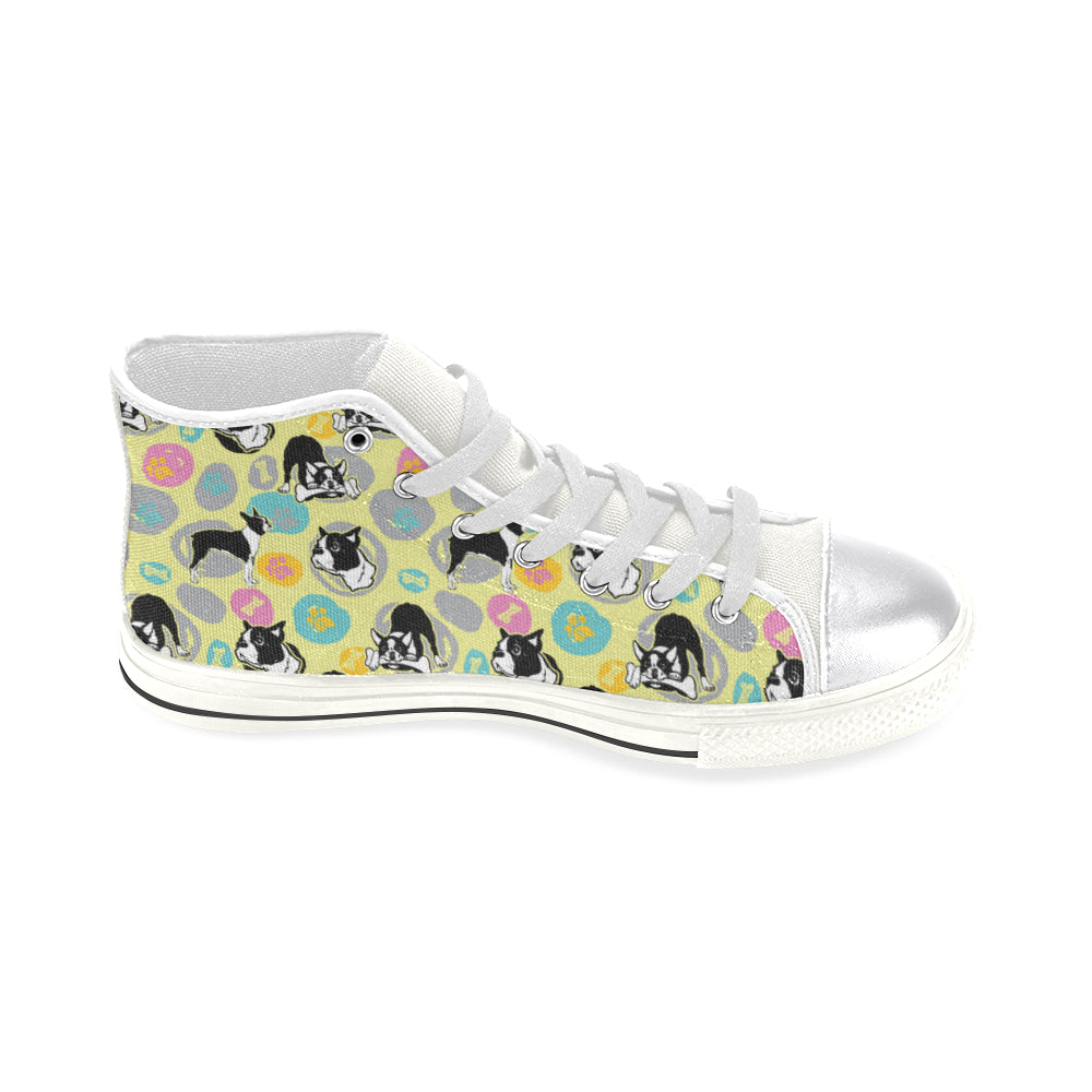 Boston Terrier Pattern White Women's Classic High Top Canvas Shoes - TeeAmazing