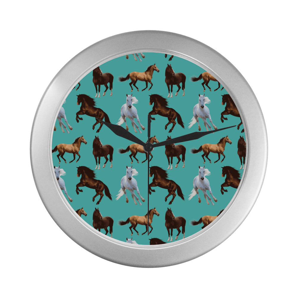 Horse Pattern Silver Color Wall Clock - TeeAmazing