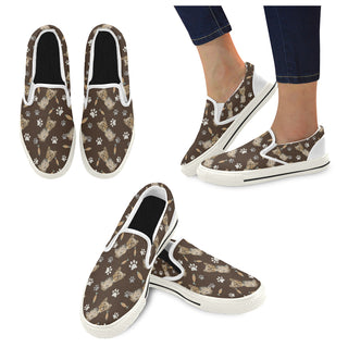 Yorkshire Terrier Water Colour Pattern No.1 White Women's Slip-on Canvas Shoes/Large Size (Model 019) - TeeAmazing