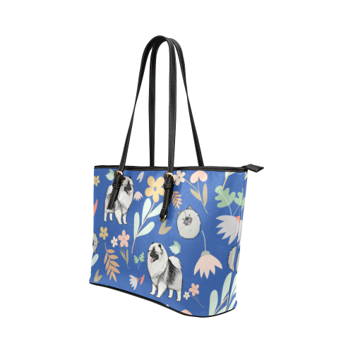 Keeshound Flower Leather Tote Bag/Small - TeeAmazing