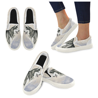 Alaskan Malamute Water Colour White Women's Slip-on Canvas Shoes - TeeAmazing