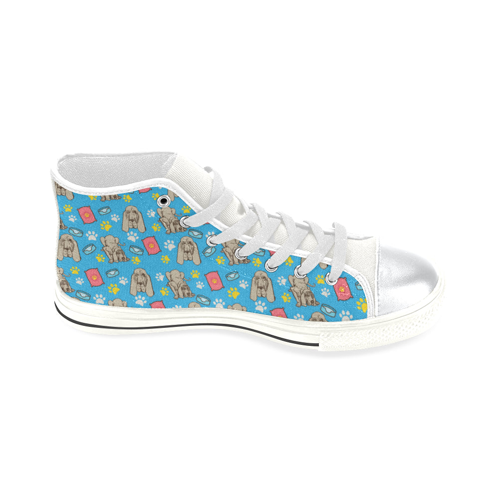 Bloodhound Pattern White High Top Canvas Women's Shoes/Large Size - TeeAmazing