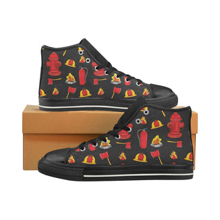 FireFighter Black High Top Canvas Shoes for Kid - TeeAmazing