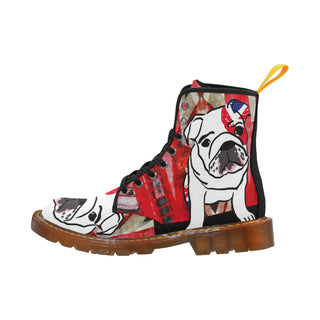 English Bulldog Black Boots For Men - TeeAmazing