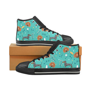 Dachshund Flower Black Men’s Classic High Top Canvas Shoes /Large Size - TeeAmazing
