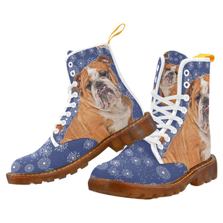 English Bulldog Lover White Boots For Women - TeeAmazing