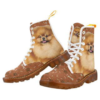 Pomeranian Dog White Boots For Women - TeeAmazing