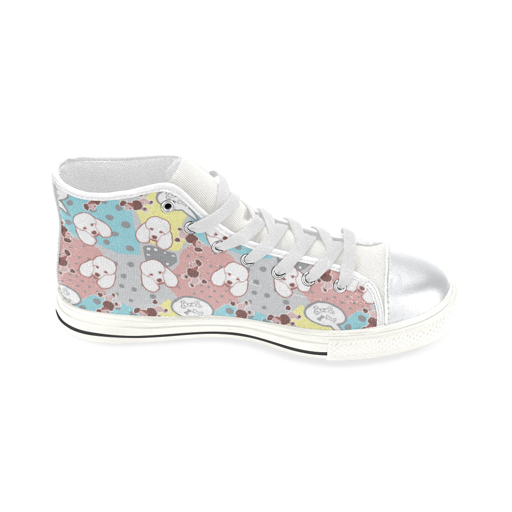 Poodle Pattern White High Top Canvas Shoes for Kid - TeeAmazing