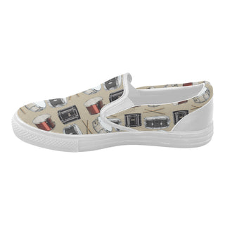 Drum Pattern White Women's Slip-on Canvas Shoes - TeeAmazing