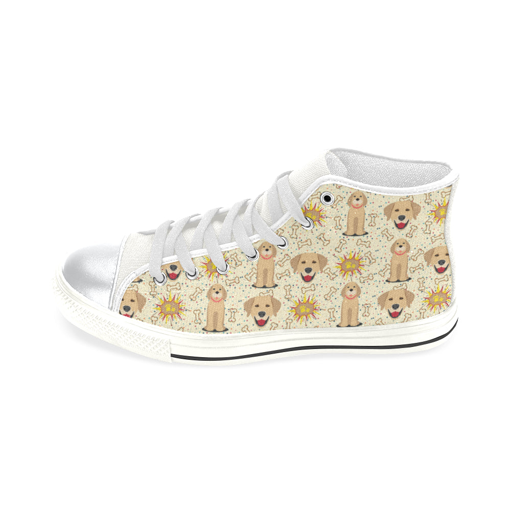 Golden Retriever Pattern White High Top Canvas Women's Shoes/Large Size - TeeAmazing