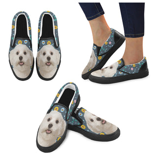 Maltese Black Women's Slip-on Canvas Shoes - TeeAmazing