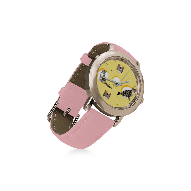 American Wirehair Women's Rose Gold Leather Strap Watch - TeeAmazing