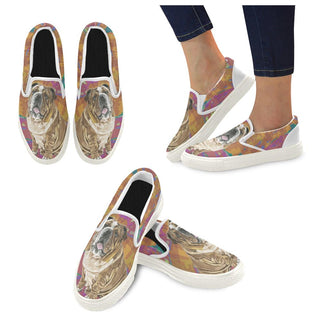 English Bulldog Water Colour No.2 White Women's Slip-on Canvas Shoes - TeeAmazing