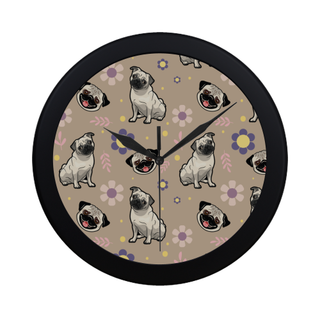 Pug Flower Black Circular Plastic Wall clock - TeeAmazing