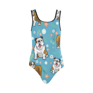English Bulldog Flower Vest One Piece Swimsuit (Model S04) - TeeAmazing