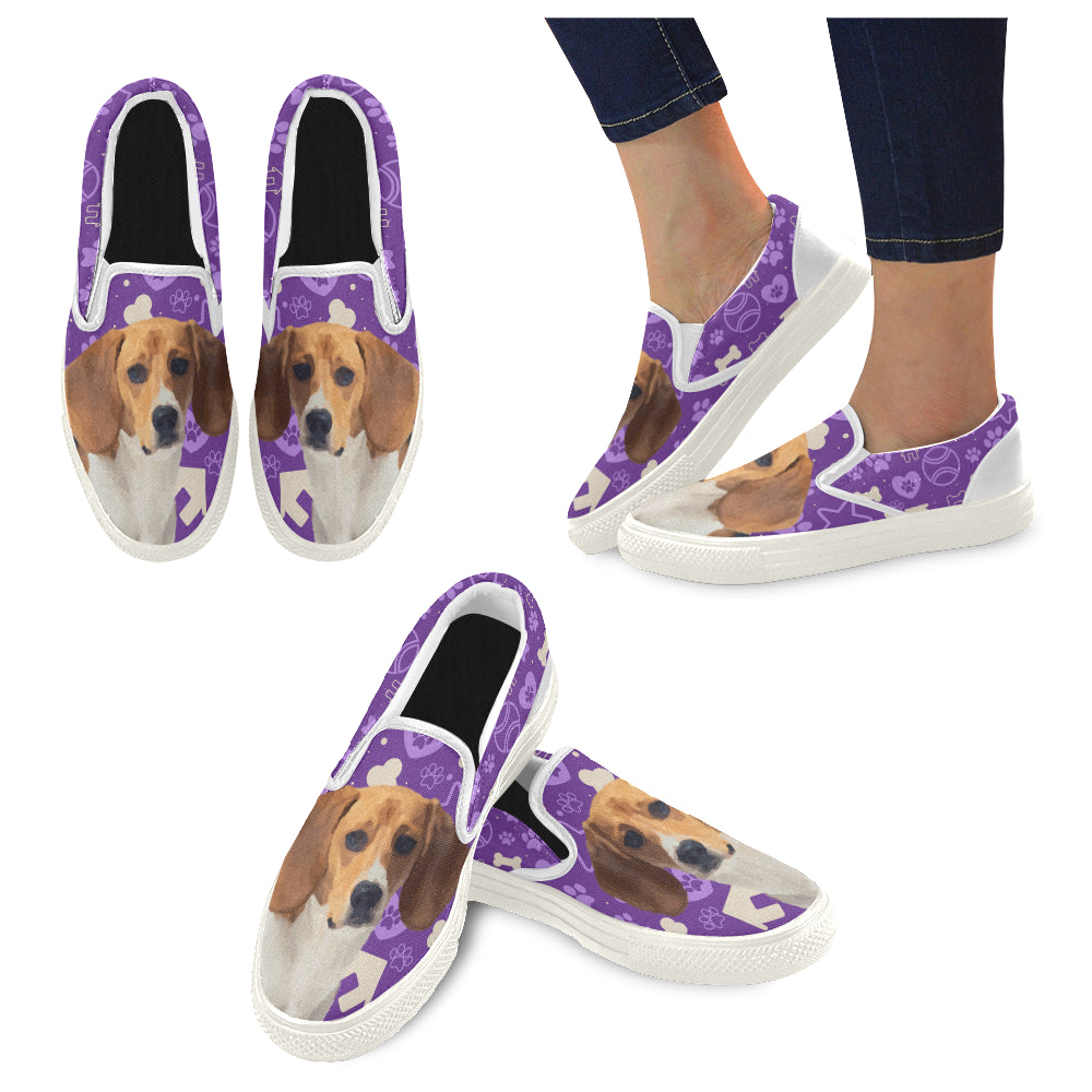 Beagle White Women's Slip-on Canvas Shoes - TeeAmazing